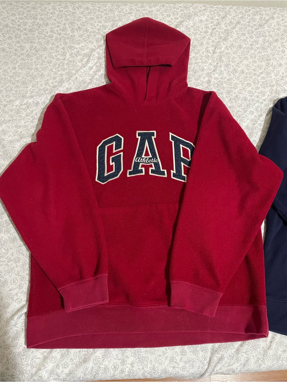 GAP Burgundy Hooded Pullover with Navy Logo